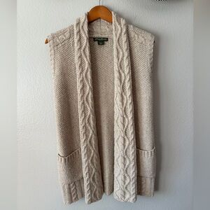 Eddie Bauer Wool Cream Cable Knit Sleeveless Cardigan Sweater Vest Women’s XS